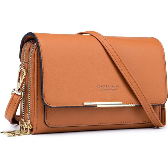Women's Brown Small Crossbody Bag Wallet Purse with Credit Card Slots - Picture 1 of 7